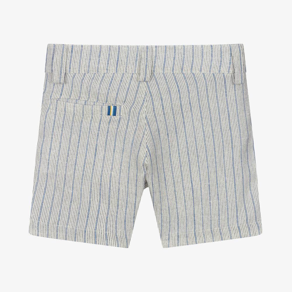 Pan Con Chocolate-Boys Blue Striped Linen Shorts | Childrensalon Outlet