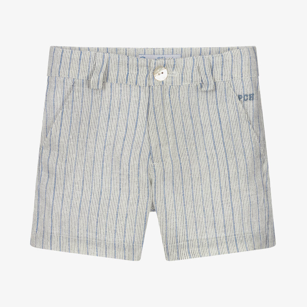 Pan Con Chocolate - Blau gestreifte Leinenshorts (J) | Childrensalon