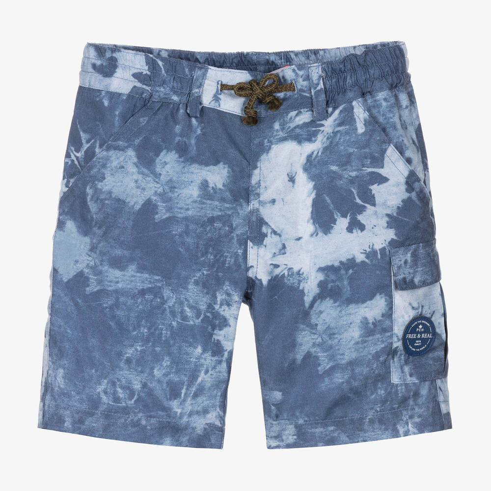 Pan Con Chocolate - Blaue Batik-Chambray-Shorts | Childrensalon