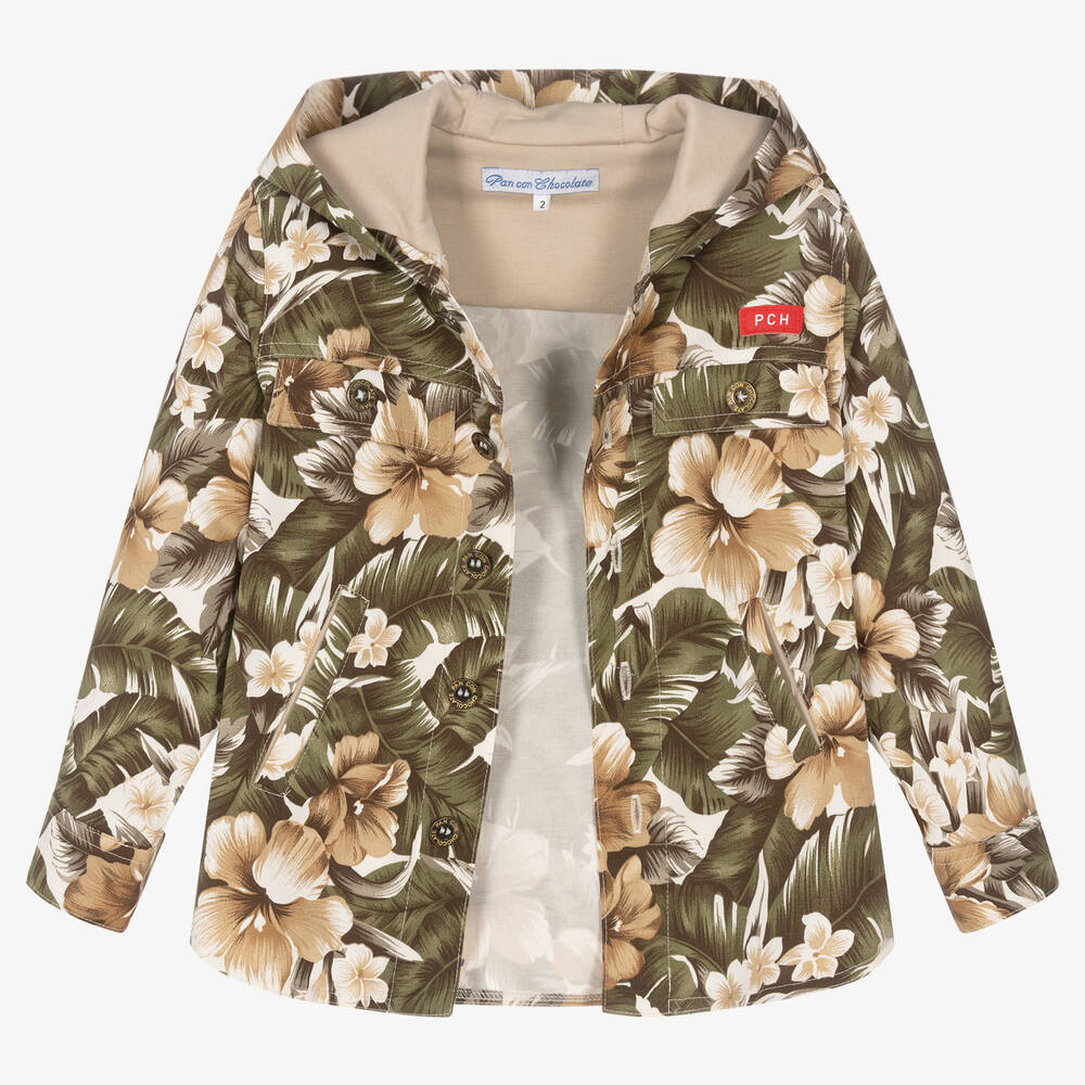 بان كون شوكولا-شاكيت قطن تويل لون بيج وأخضر كاكي للأولاد | Childrensalon Outlet