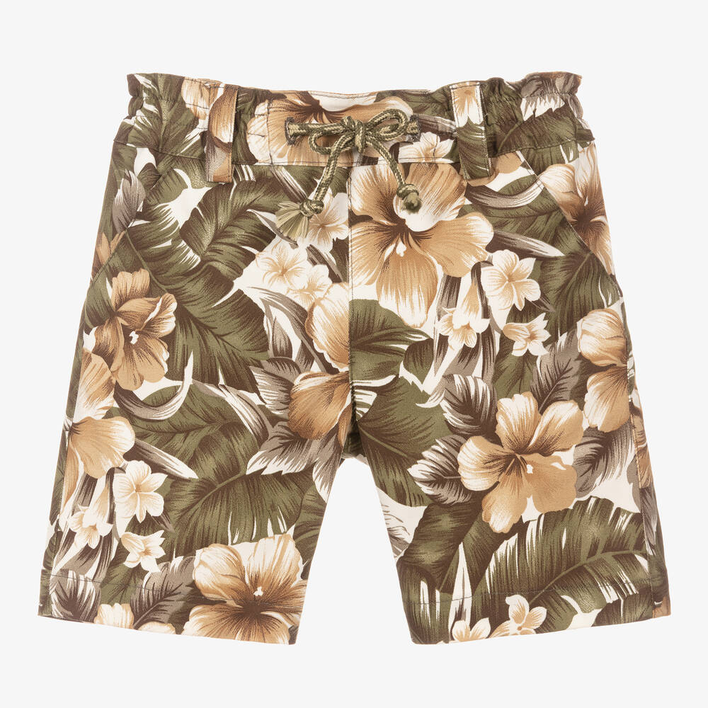 Pan Con Chocolate-Boys Green & Beige Tropical Print Shorts | Childrensalon Outlet