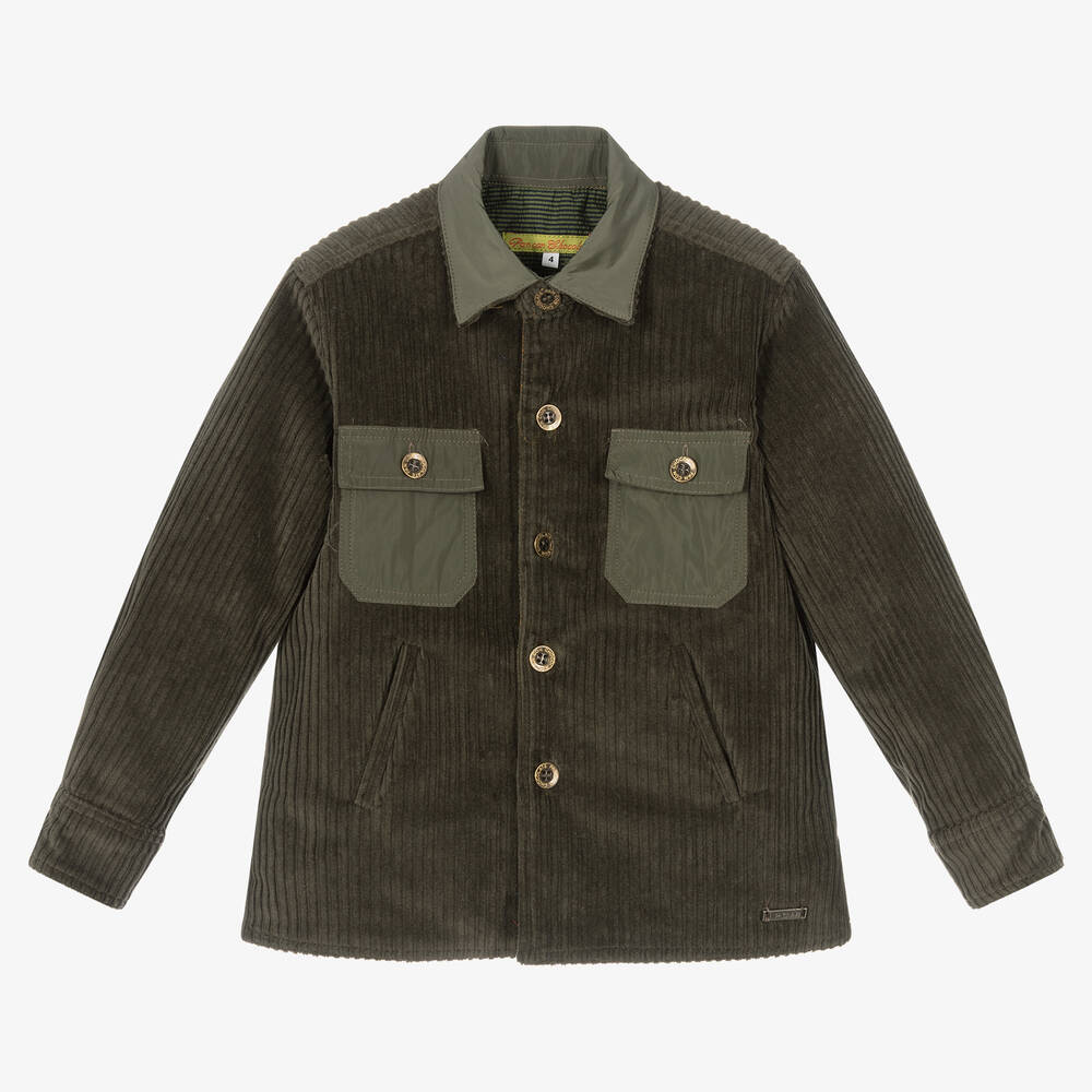 Pan Con Chocolate - Boys Green Corduroy Overshirt | Childrensalon