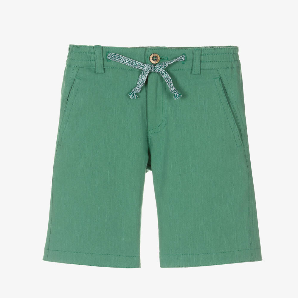 Pan Con Chocolate - Boys Green Cotton Shorts | Childrensalon