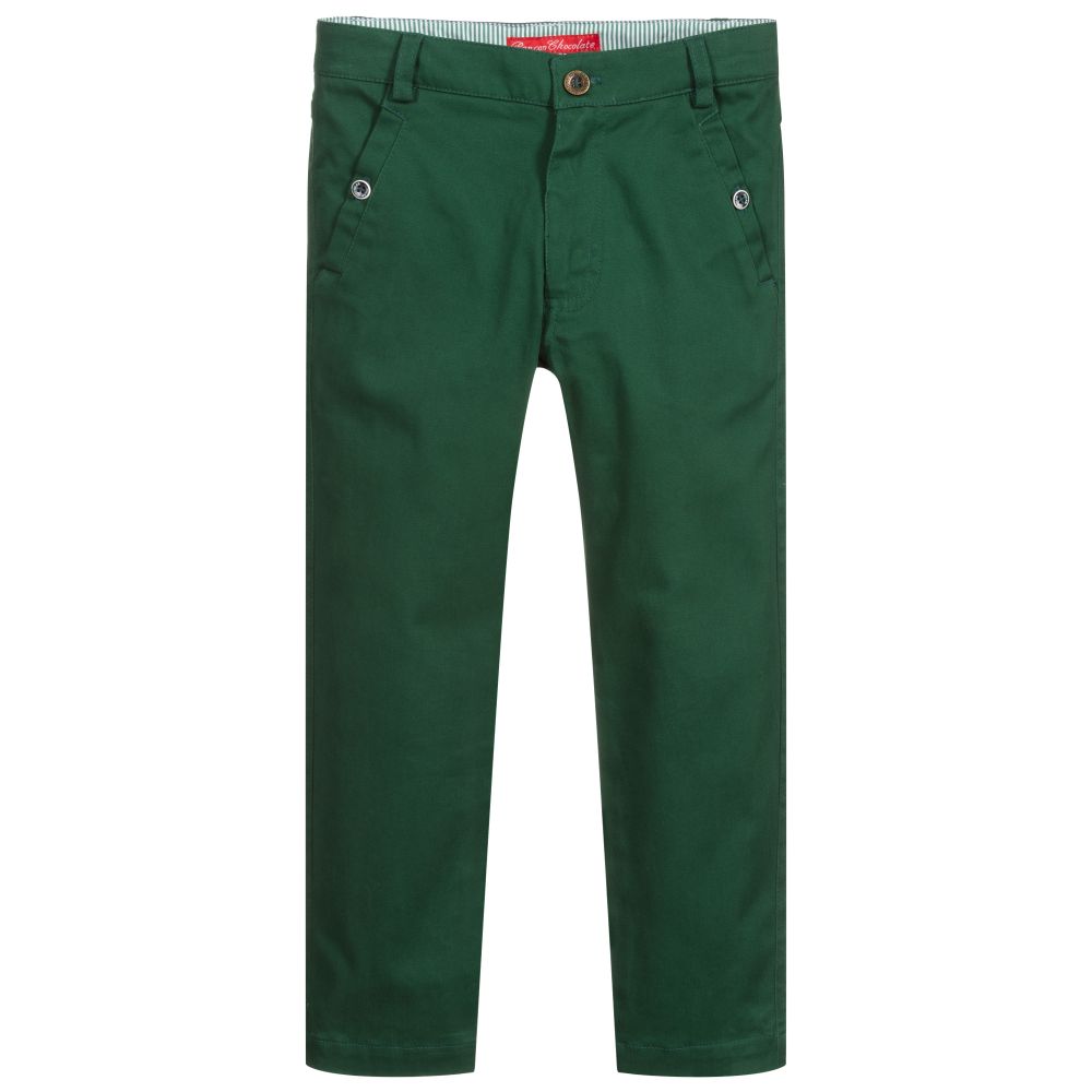 Pan Con Chocolate - Boys Green Cotton Trousers | Childrensalon