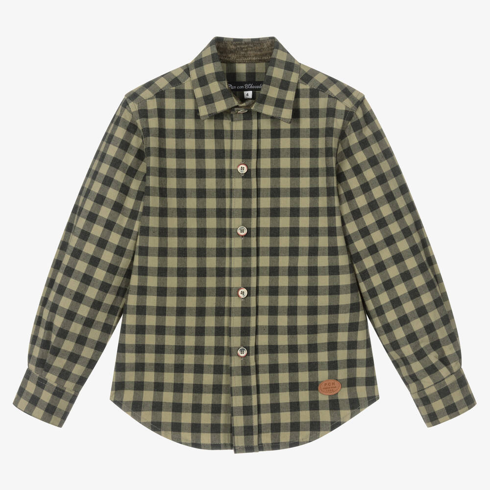Pan Con Chocolate-Boys Green Gingham Shirt | Childrensalon Outlet