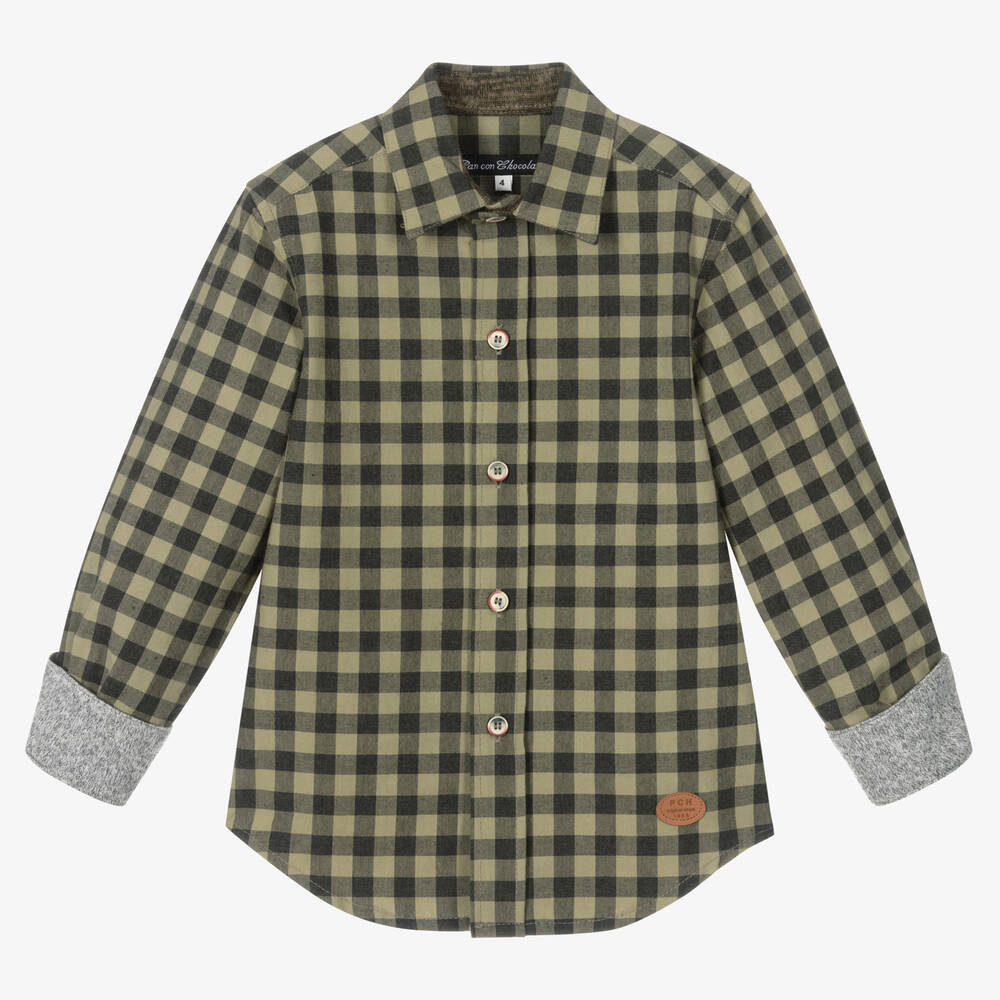 Pan Con Chocolate-Boys Green Gingham Shirt | Childrensalon Outlet