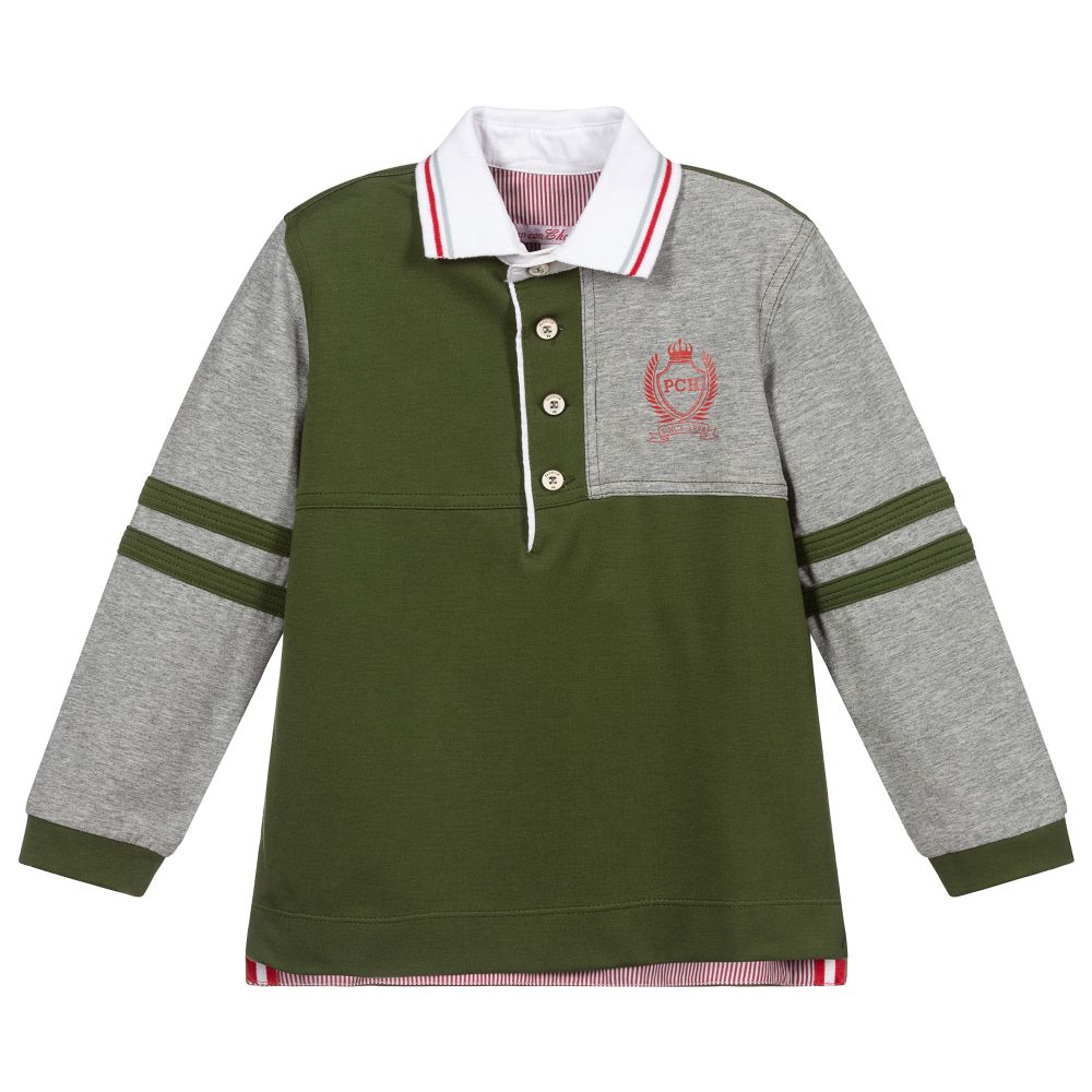 Pan Con Chocolate - Boys Green & Grey Polo Shirt | Childrensalon