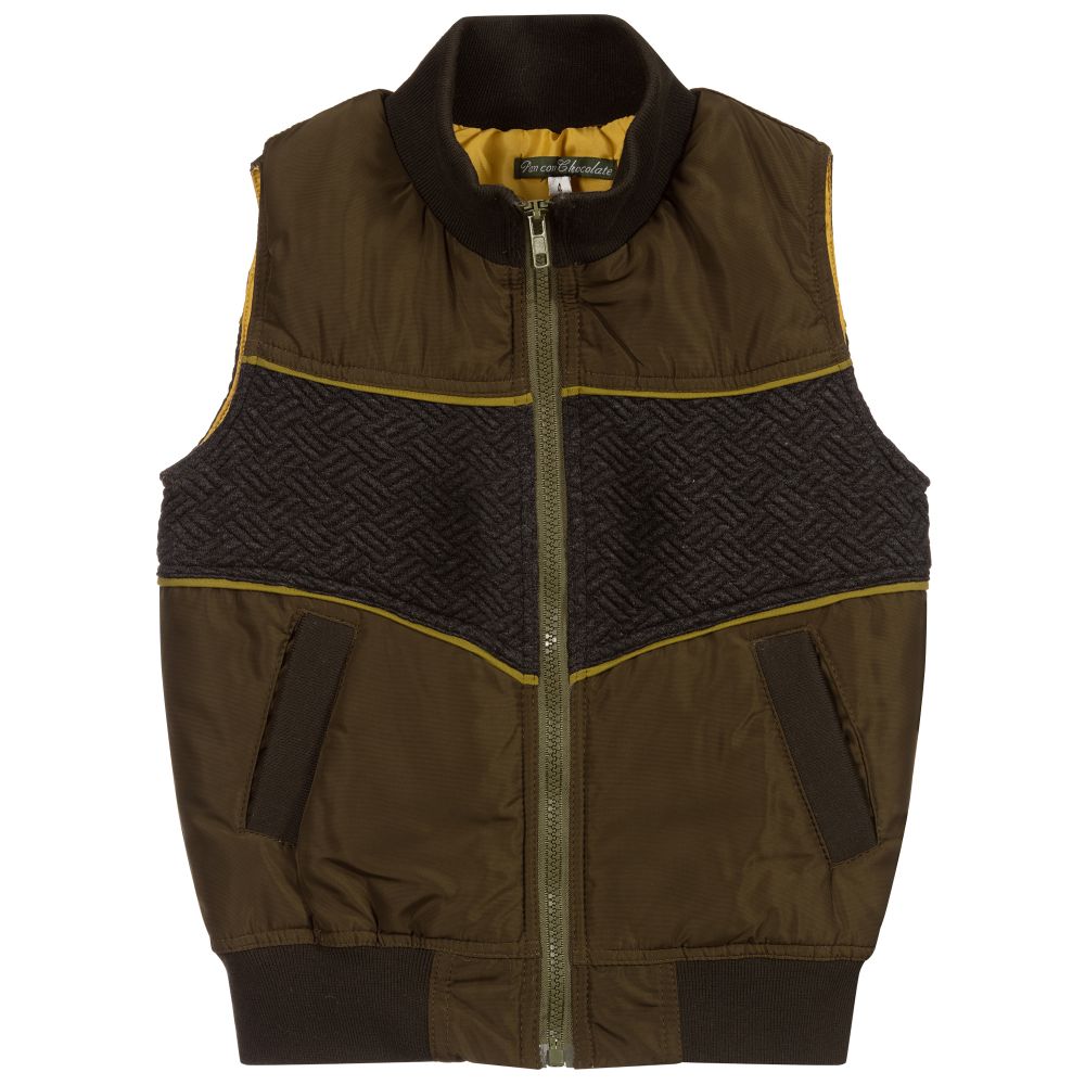 Pan Con Chocolate - Boys Green Padded Gilet | Childrensalon