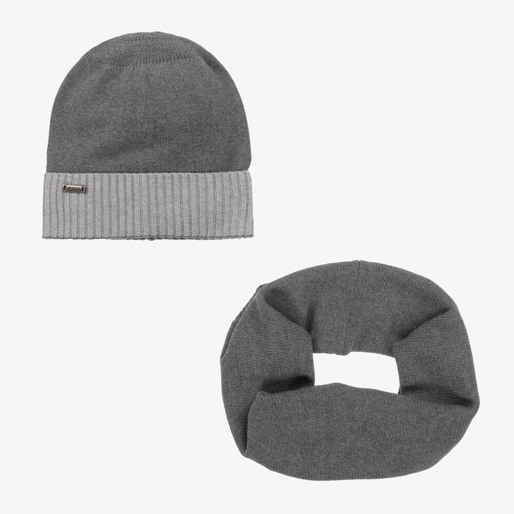 Pan Con Chocolate - Boys Grey Knitted Hat & Snood SetSet | Childrensalon