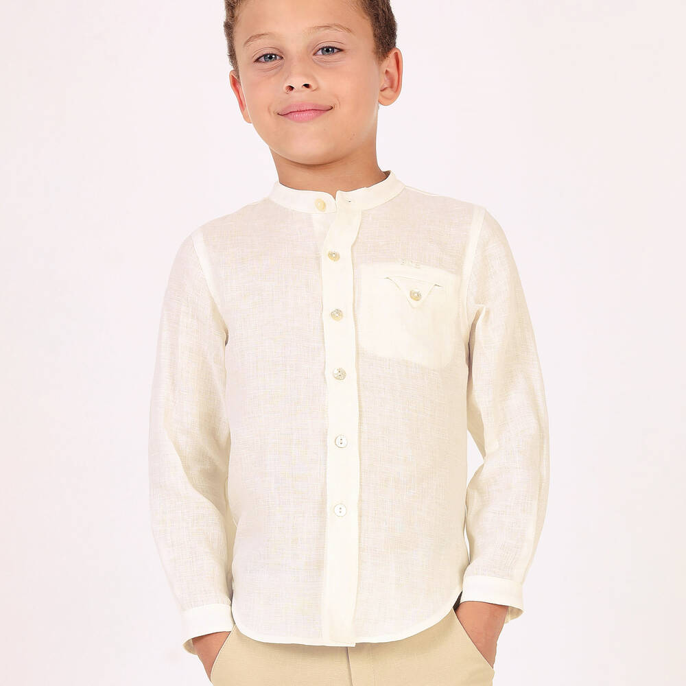Pan Con Chocolate-Boys Ivory Linen Shirt | Childrensalon Outlet