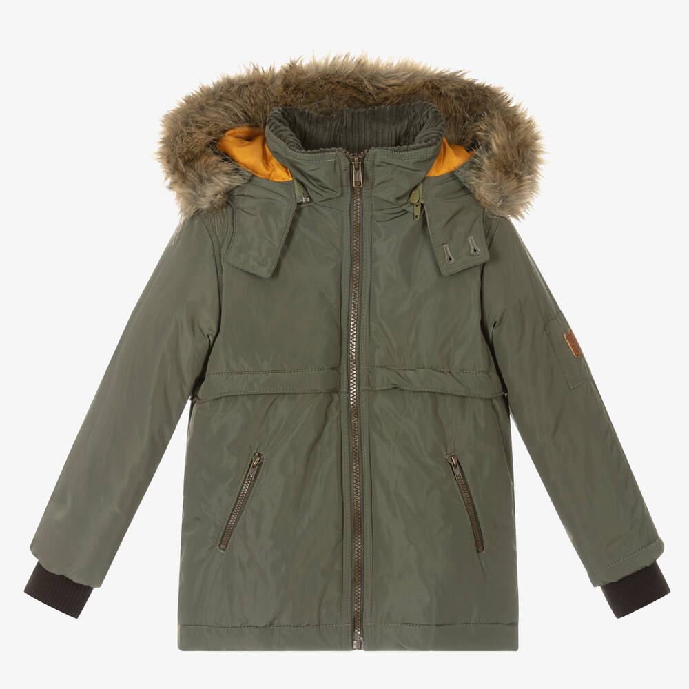 Pan Con Chocolate - Boys Khaki Green Parka Coat | Childrensalon