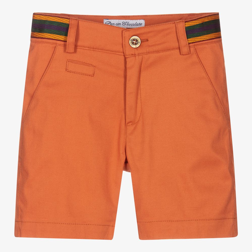 Pan Con Chocolate - Boys Orange Cotton Shorts | Childrensalon