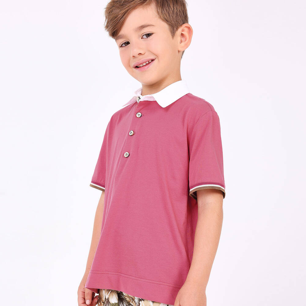 Pan Con Chocolate Boys Pink Cotton Polo Shirt