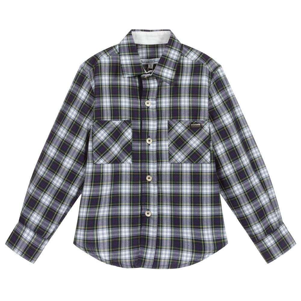 Pan Con Chocolate-Boys Purple Gingham Shirt  | Childrensalon Outlet