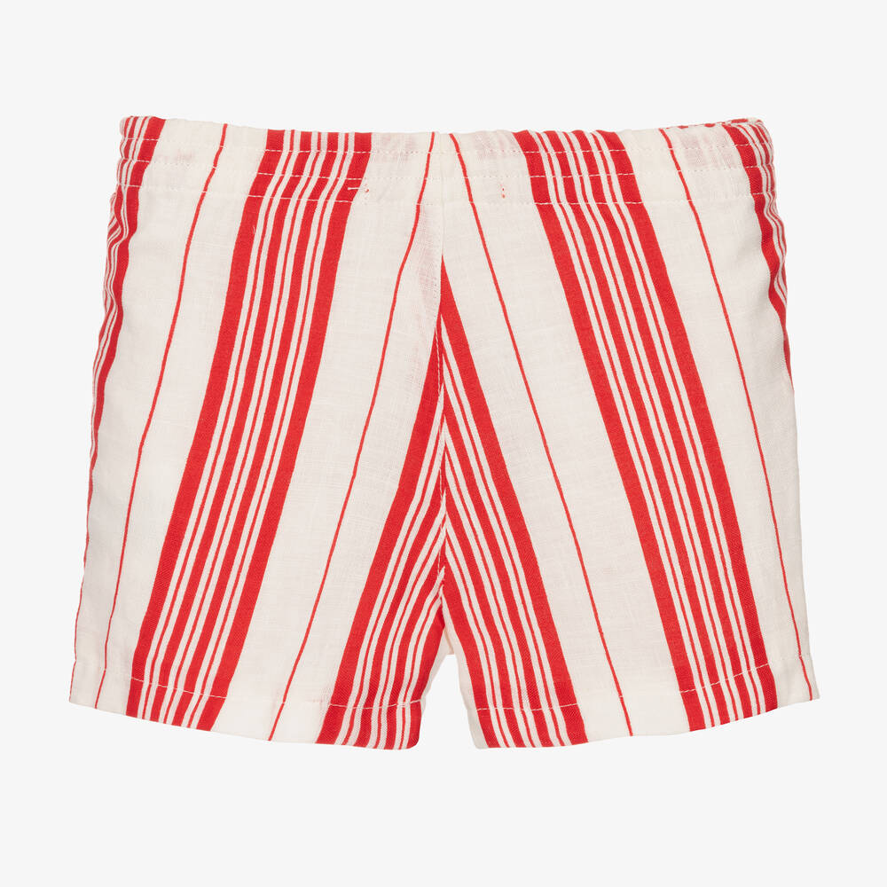 بان كون شوكولا-Boys Red & Ivory Cotton & Linen Shorts | Childrensalon Outlet