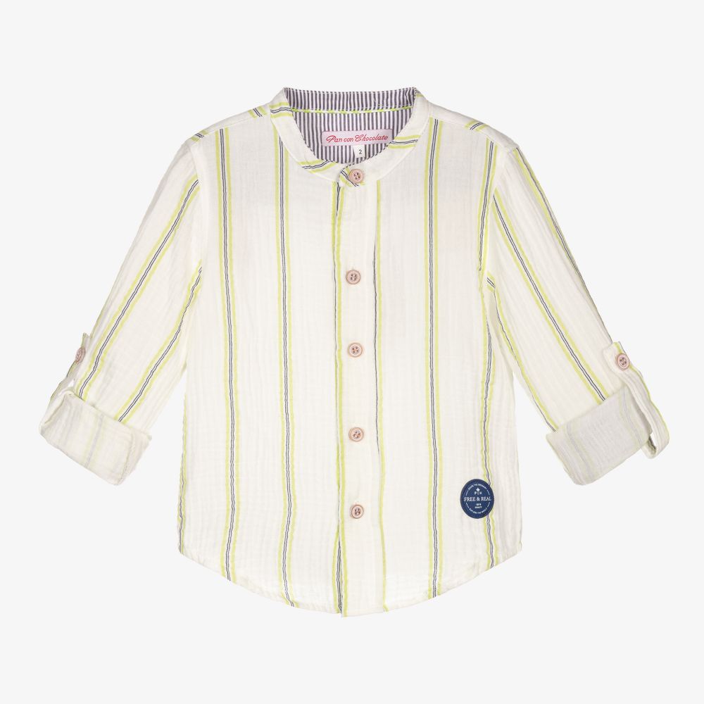 Pan Con Chocolate - Кремовая рубашка из хлопка в полоску для мальчиков | Childrensalon