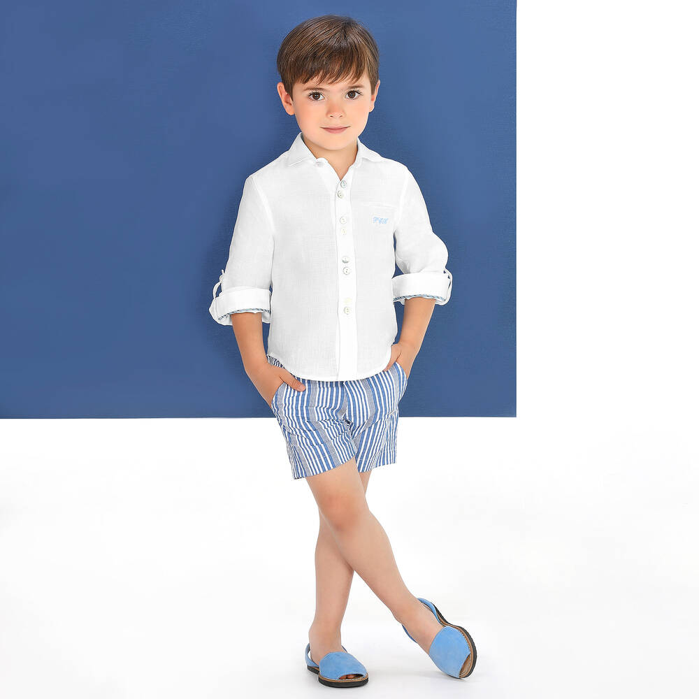 بان كون شوكولا-شورت قطن لون أزرق مقلم للأولاد | Childrensalon Outlet