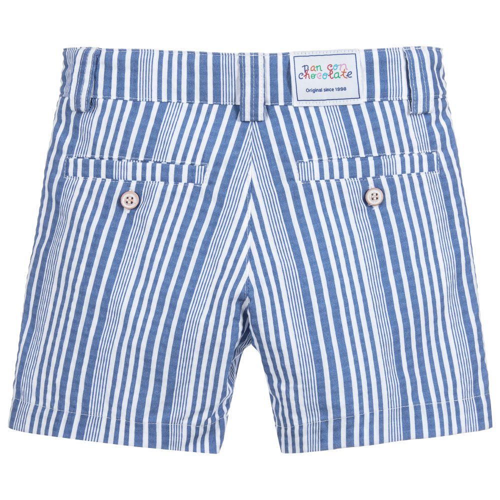 بان كون شوكولا-شورت قطن لون أزرق مقلم للأولاد | Childrensalon Outlet
