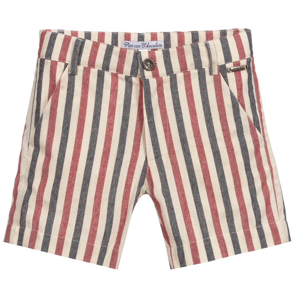 Pan Con Chocolate - Boys Striped Cotton Shorts | Childrensalon