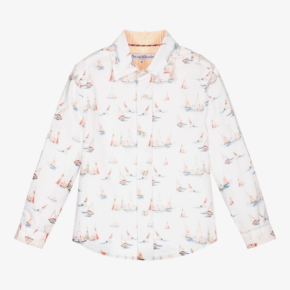 Pan Con Chocolate-Белая хлопковая рубашка для мальчиков | Childrensalon Outlet