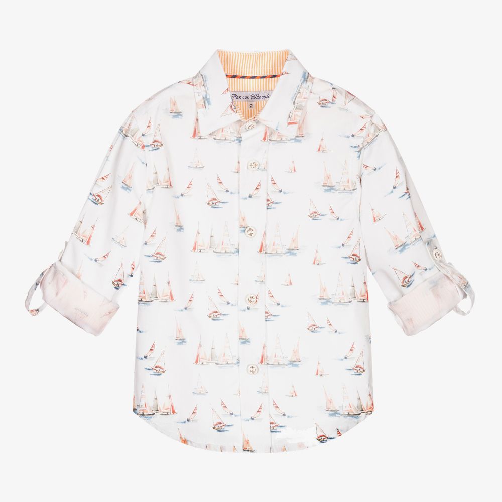 Pan Con Chocolate - Boys White Cotton Shirt | Childrensalon