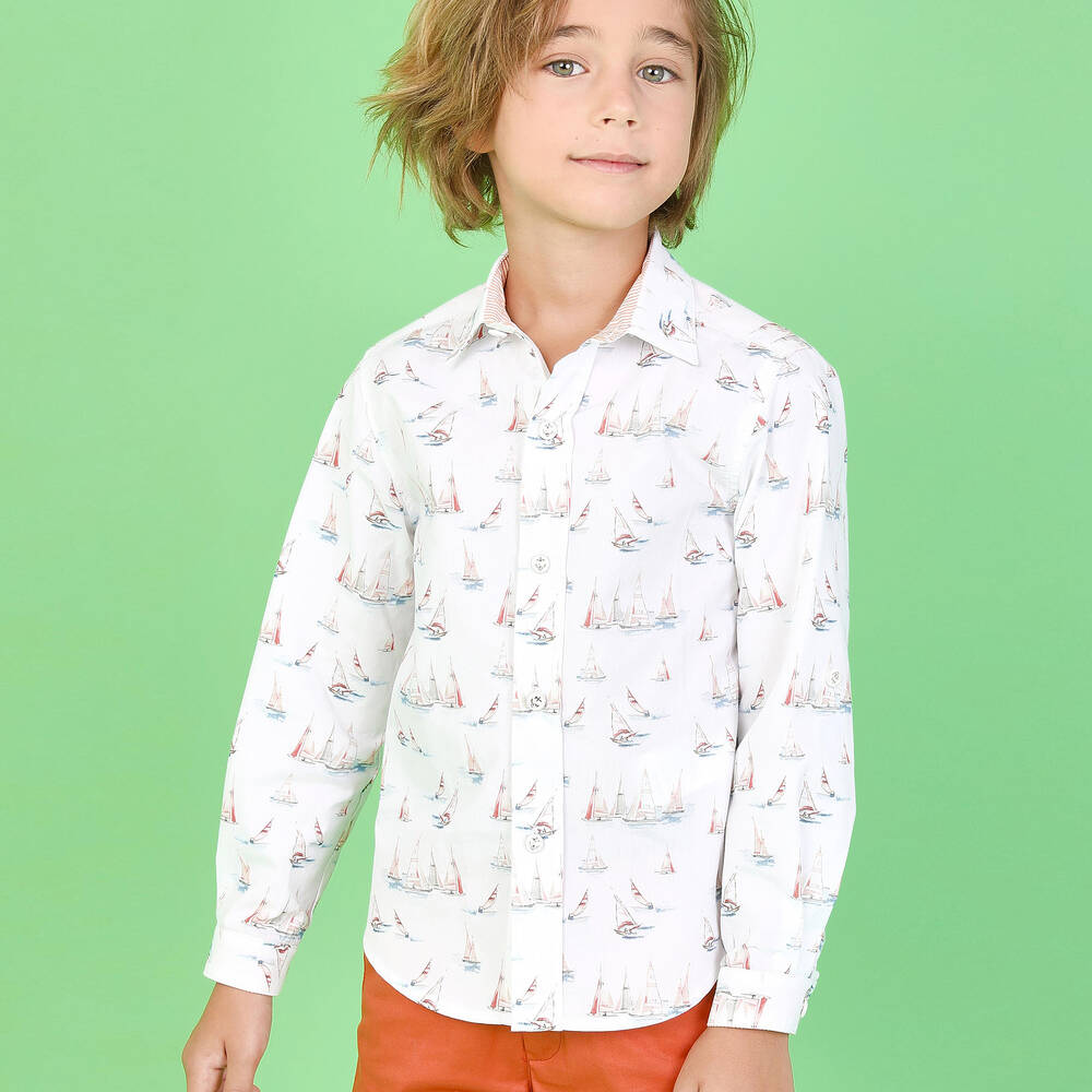 Pan Con Chocolate-Белая хлопковая рубашка для мальчиков | Childrensalon Outlet