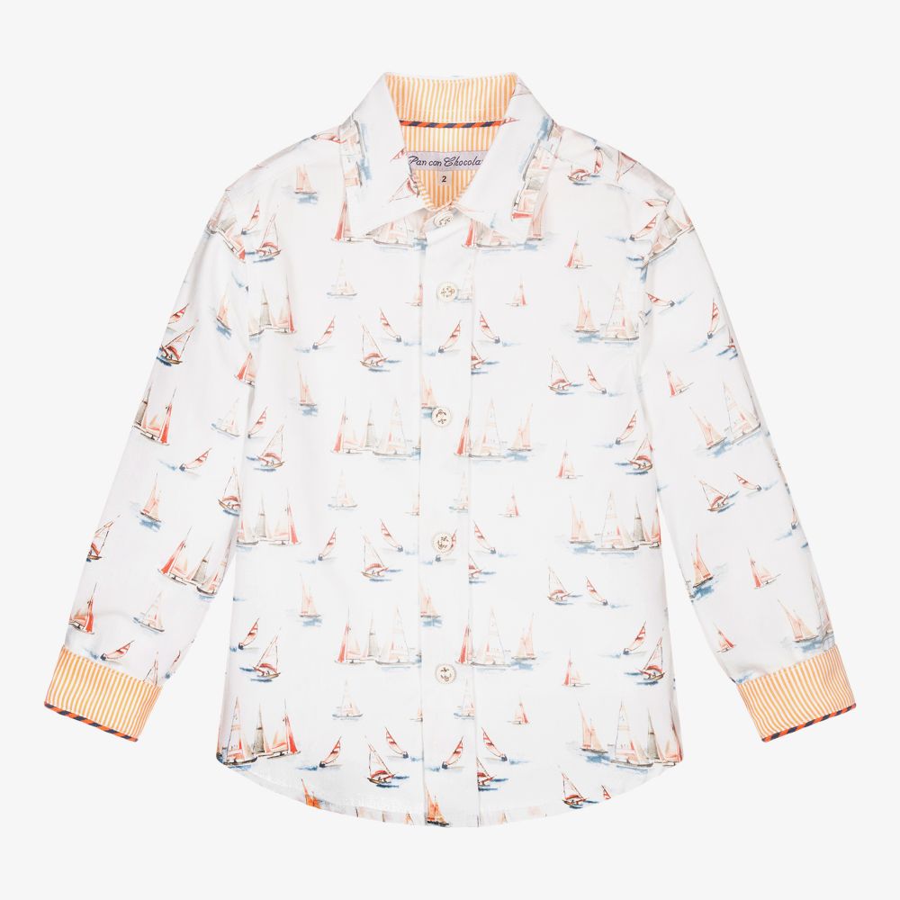 Pan Con Chocolate-Белая хлопковая рубашка для мальчиков | Childrensalon Outlet