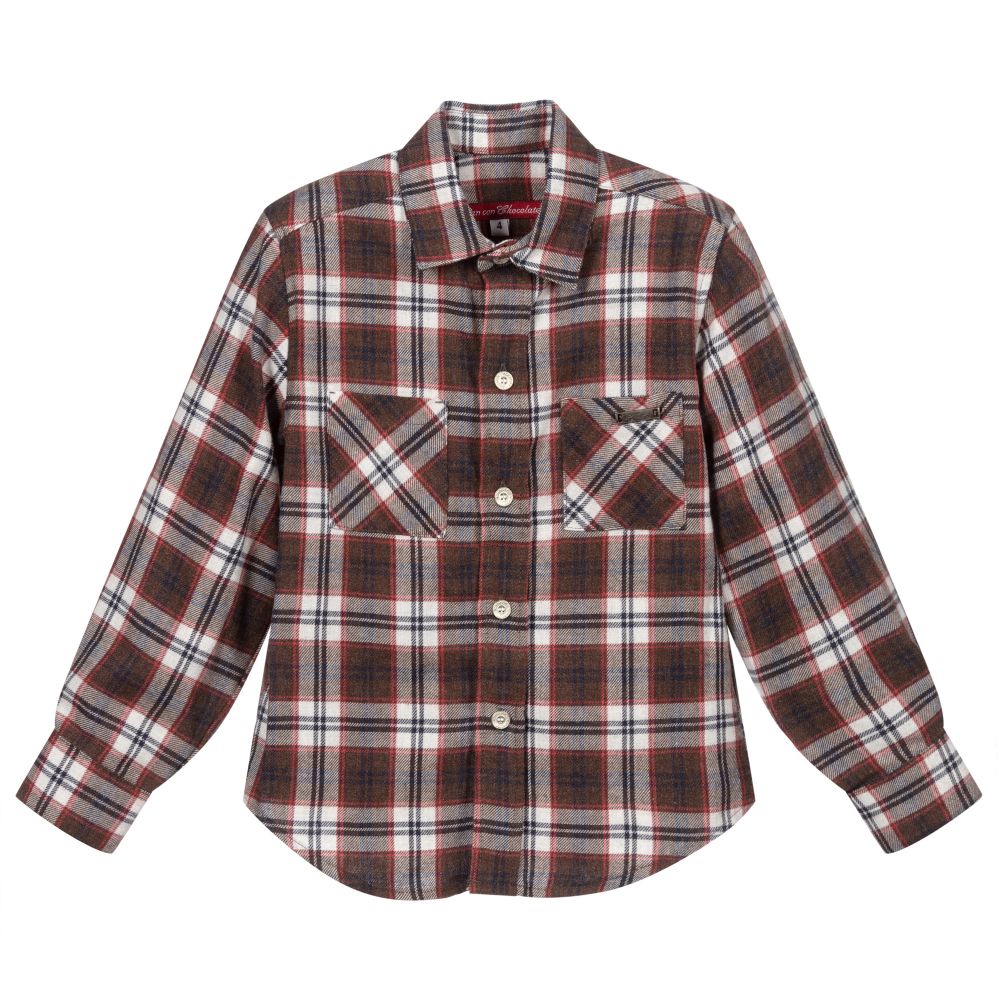 Pan Con Chocolate - Brown Cotton Checked Shirt | Childrensalon