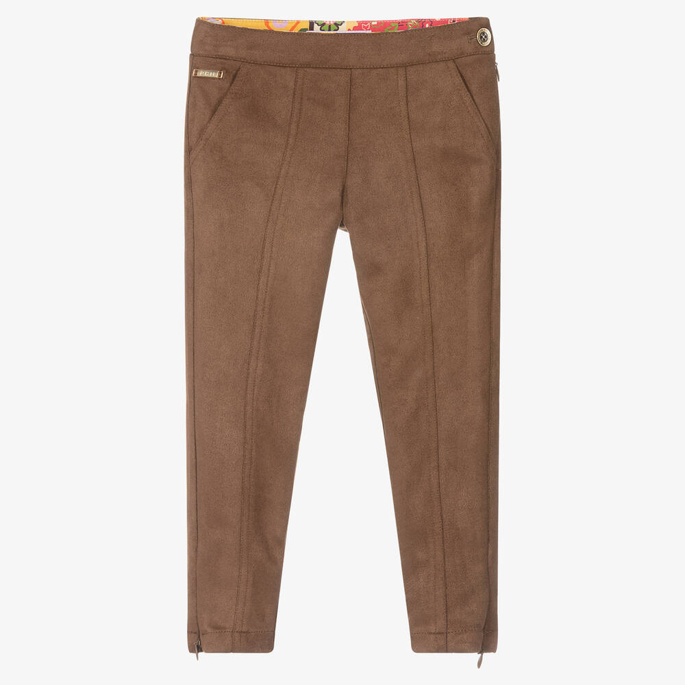 Pan Con Chocolate - Brown Faux Suede Trousers | Childrensalon