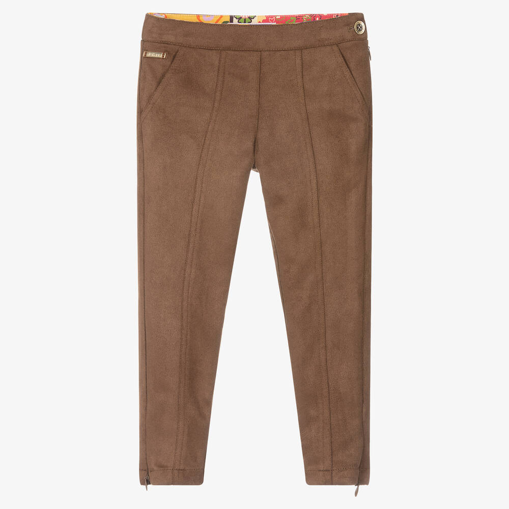 Pan Con Chocolate-Brown Faux Suede Trousers | Childrensalon Outlet