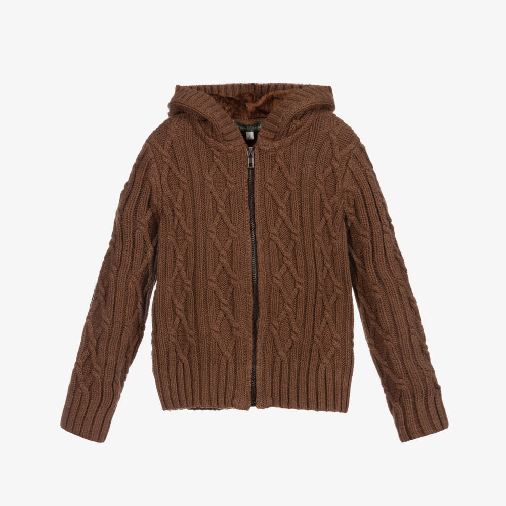 Pan Con Chocolate-Brown Knitted Zip-Up Top | Childrensalon Outlet
