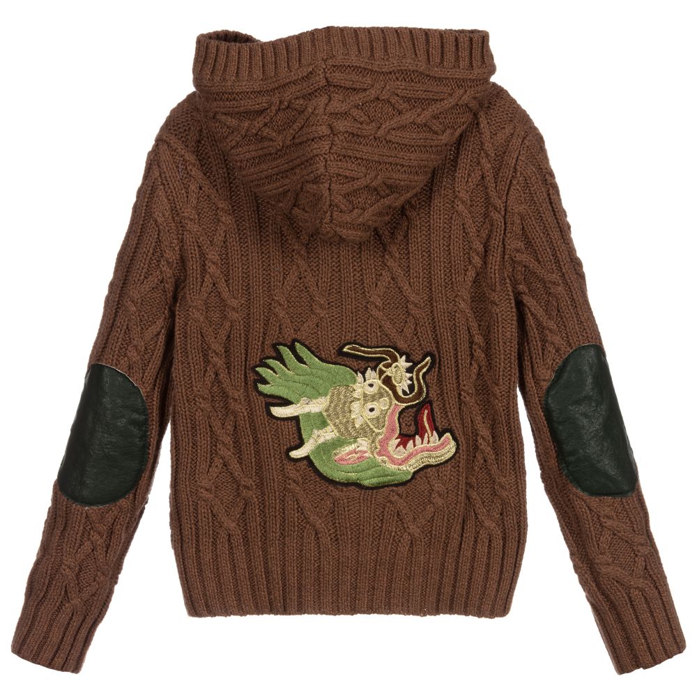 Pan Con Chocolate-Brown Knitted Zip-Up Top | Childrensalon Outlet