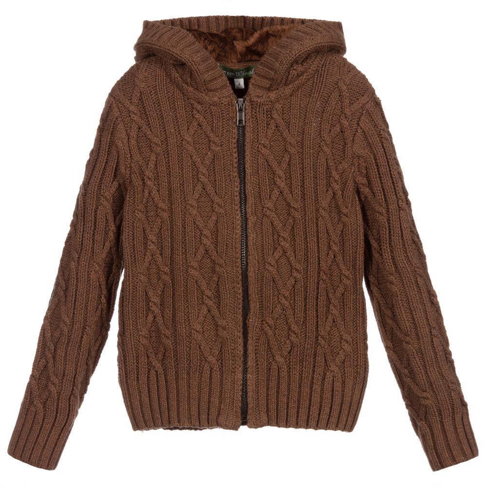 Pan Con Chocolate Brown Knitted Zip Up Top Childrensalon Outlet