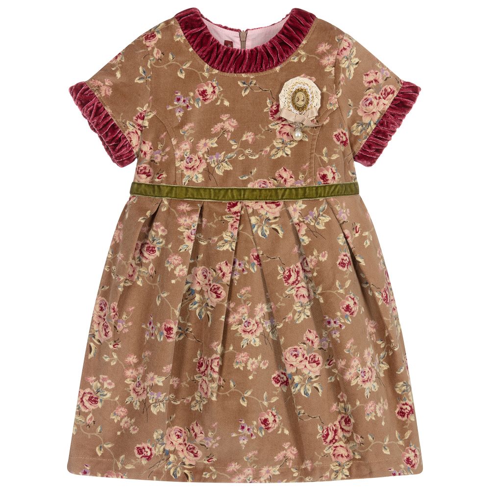 Pan Con Chocolate - Brown & Pink Velvet Dress  | Childrensalon