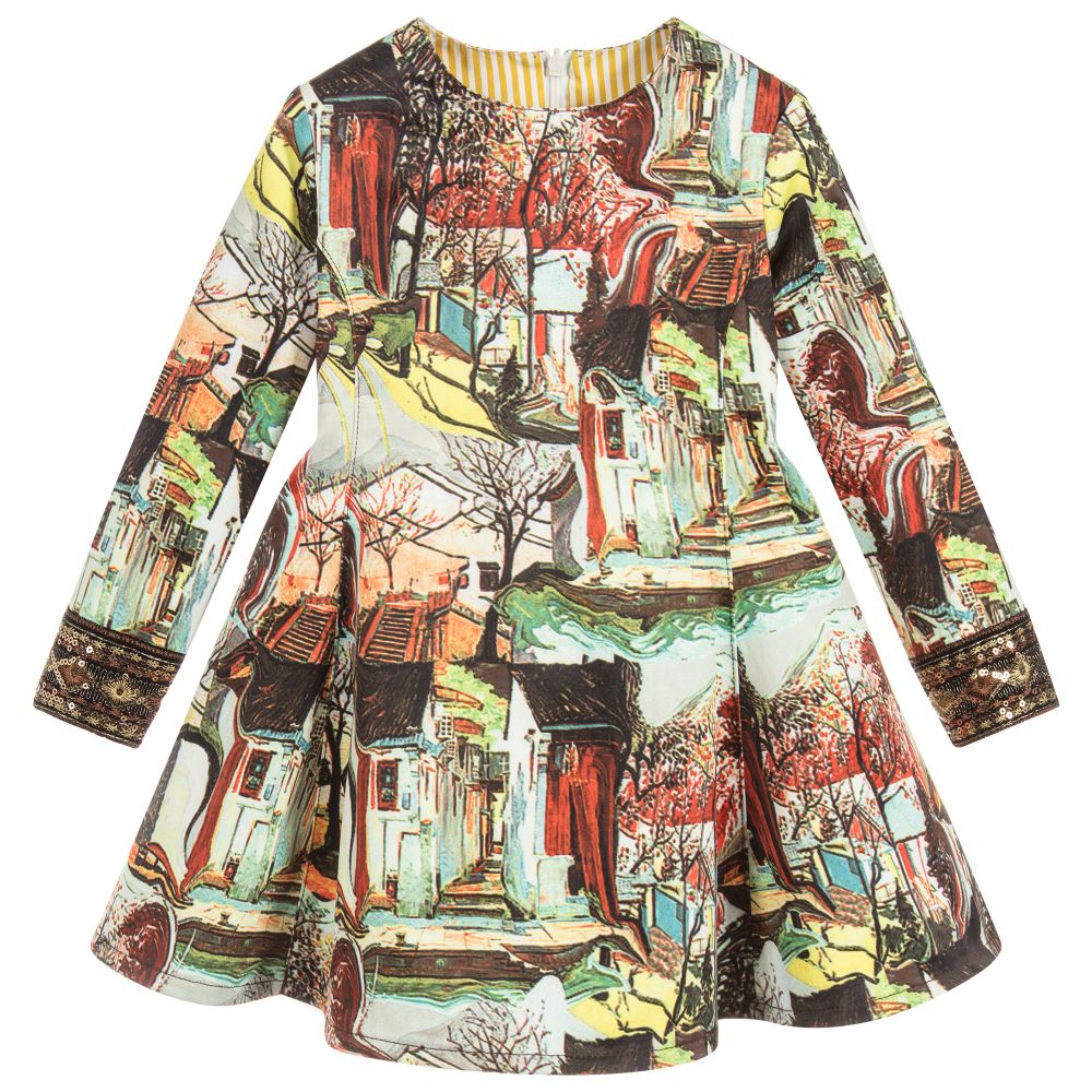 Pan Con Chocolate - فستان مطرز بطبعة ملونة للبنات | Childrensalon
