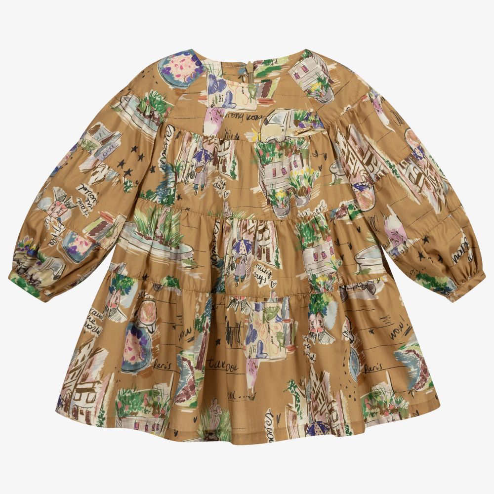Pan Con Chocolate - Girls Beige Cotton Dress | Childrensalon