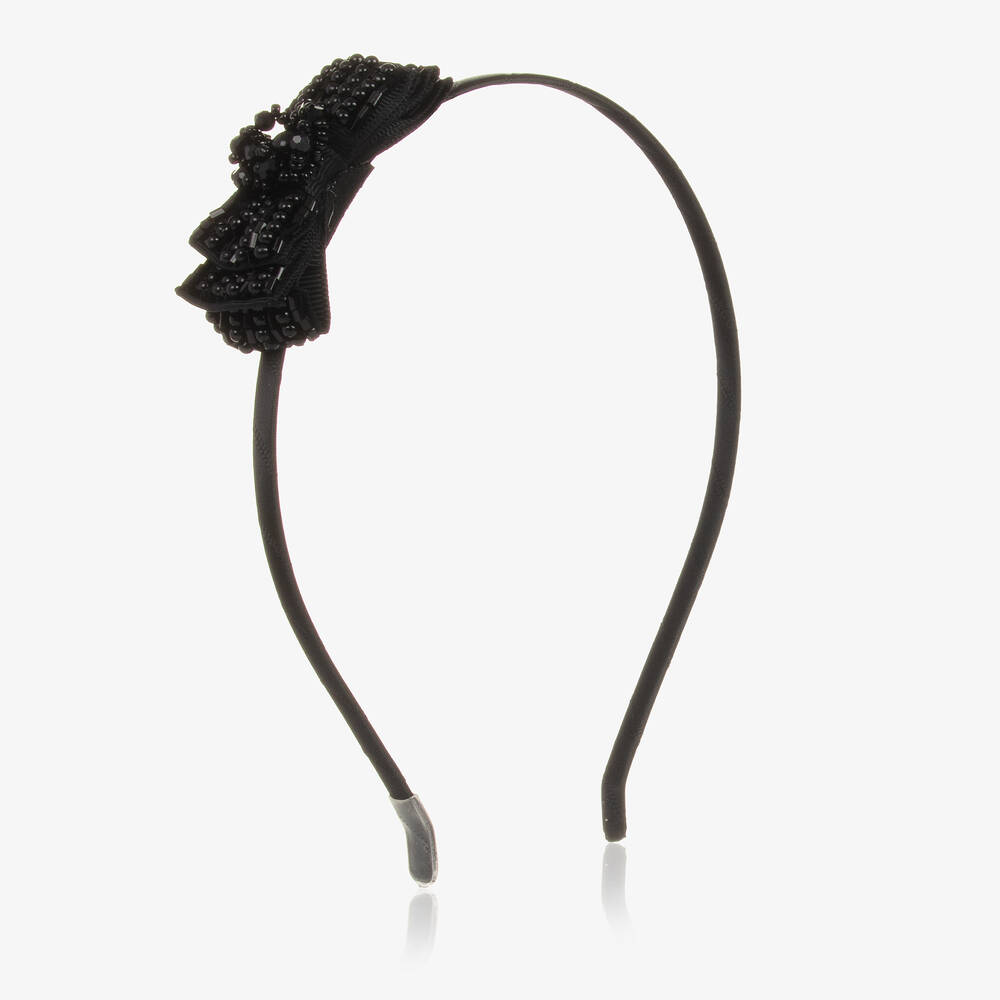 Pan Con Chocolate - Girls Black Beaded Bow Hairband | Childrensalon