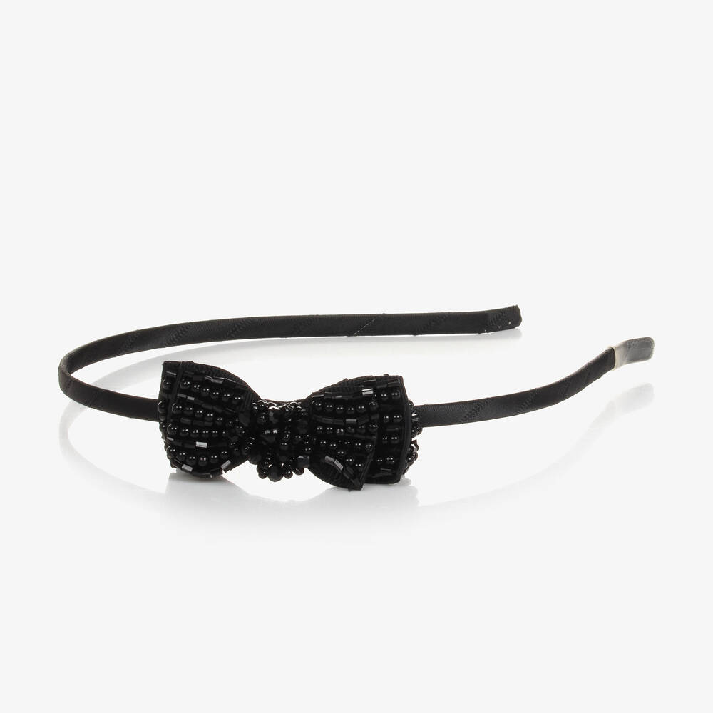 بان كون شوكولا-Girls Black Beaded Bow Hairband | Childrensalon Outlet