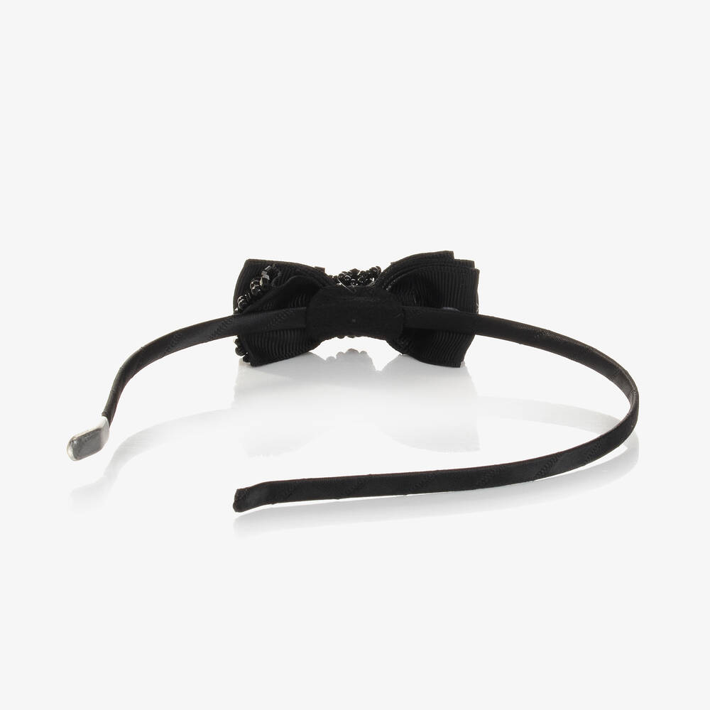 بان كون شوكولا-Girls Black Beaded Bow Hairband | Childrensalon Outlet