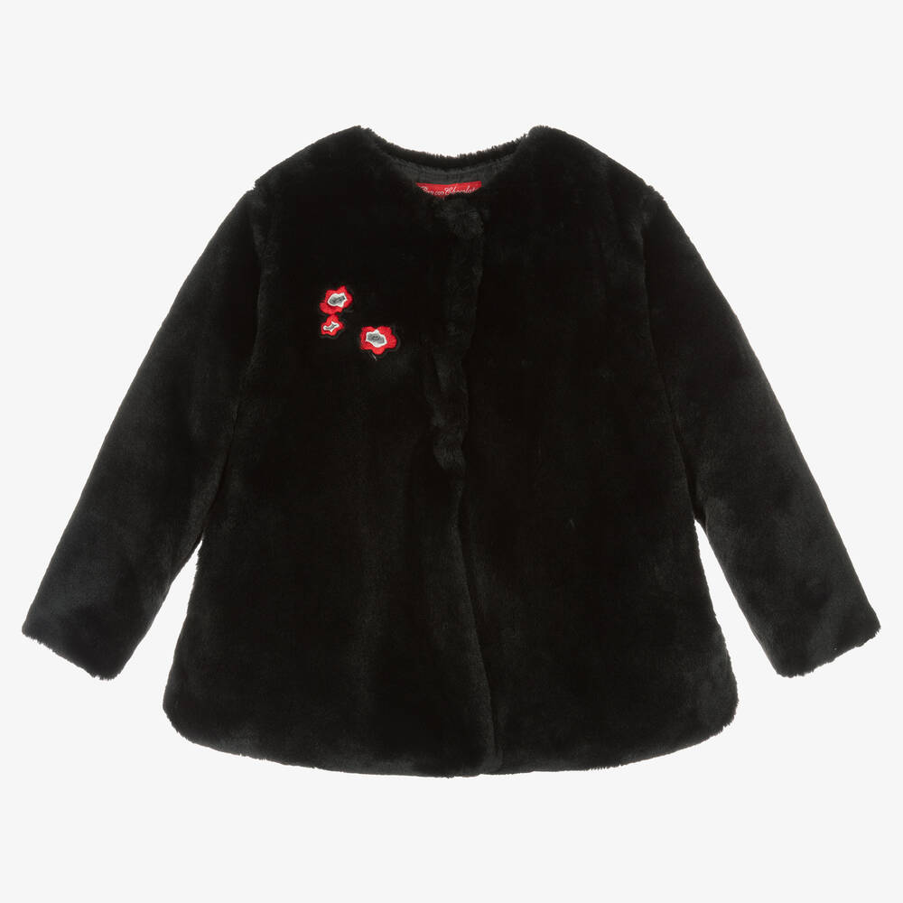 Pan Con Chocolate-Girls Black Faux Fur Coat | Childrensalon Outlet