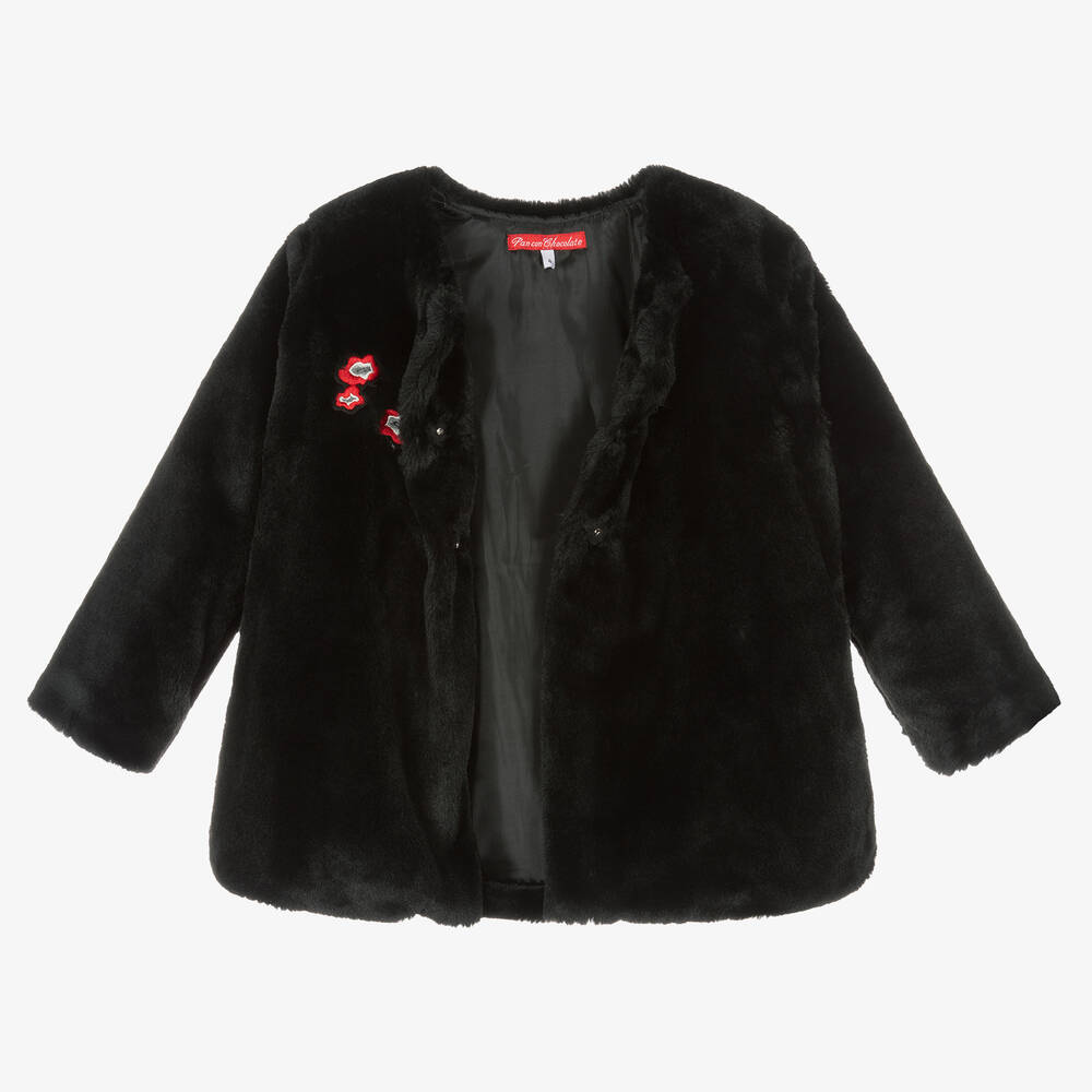Pan Con Chocolate-Черная шуба из искусственного меха для девочек | Childrensalon Outlet