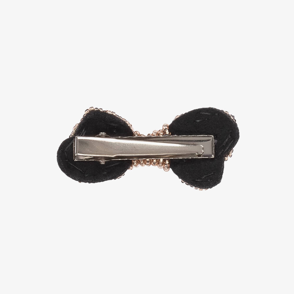 بان كون شوكولا-Girls Black & Gold Bow Hair Clip | Childrensalon Outlet