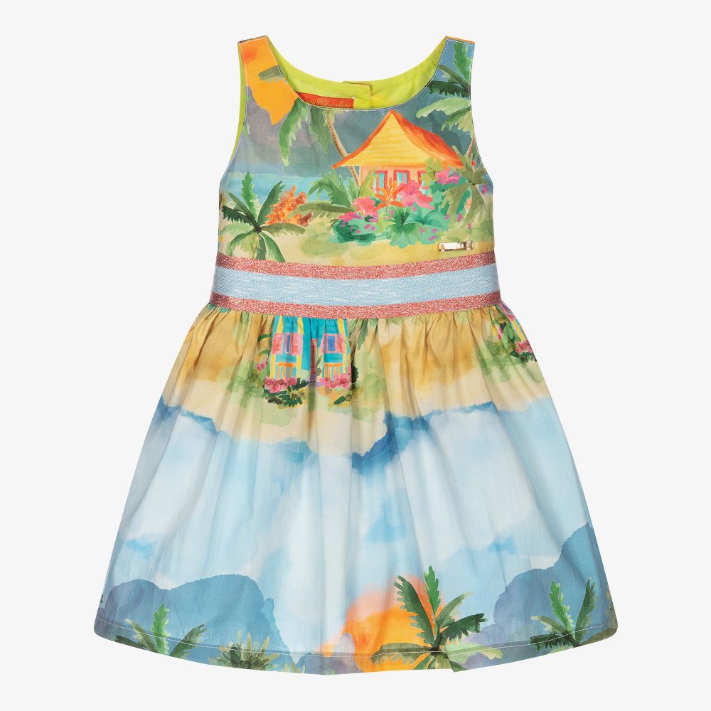 Pan Con Chocolate - Girls Blue Cotton Dress | Childrensalon