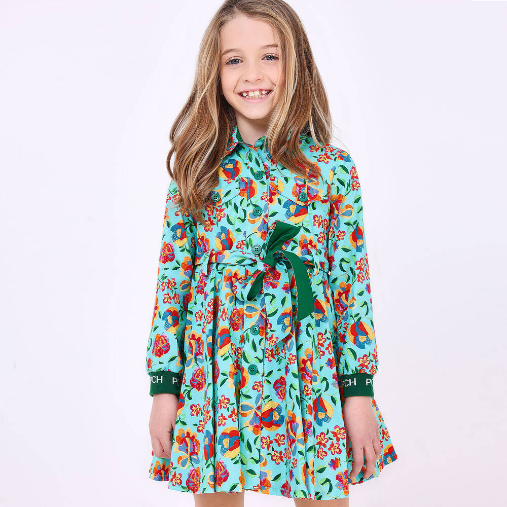 Pan Con Chocolate-فستان قميص قطن بوبلين لون أزرق | Childrensalon Outlet