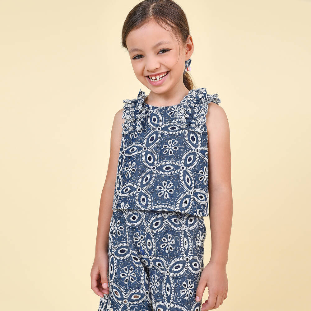 Pan Con Chocolate-توب قطن شامبري لون كحلي و عاجي | Childrensalon Outlet