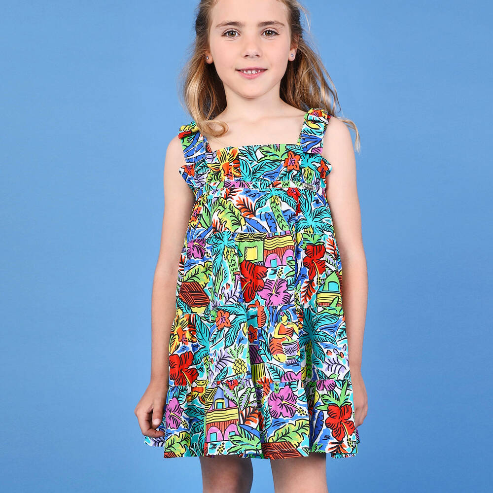 Pan Con Chocolate-Голубое хлопковое платье в цветочек для девочек | Childrensalon Outlet