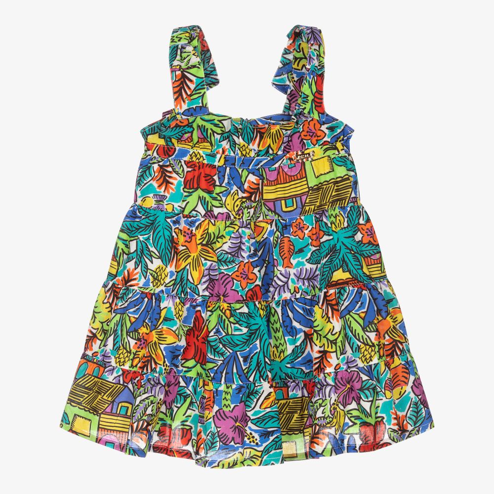 Pan Con Chocolate - Girls Blue Floral Cotton Dress | Childrensalon