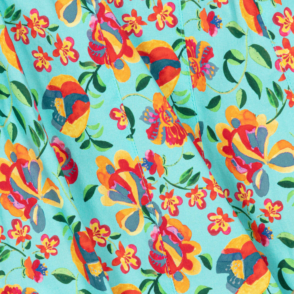 Pan Con Chocolate-Girls Blue Floral Cotton Dress | Childrensalon Outlet