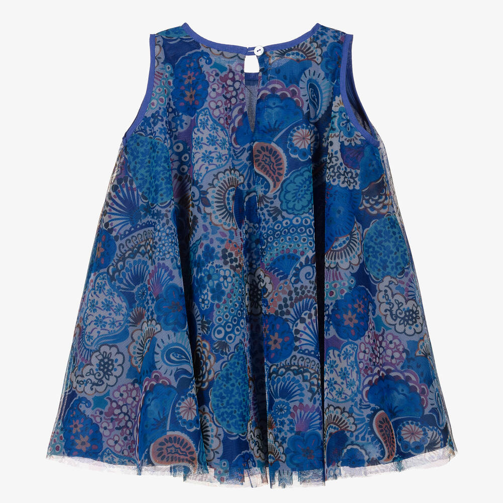 Pan Con Chocolate-Синее платье из тюля с цветами | Childrensalon Outlet