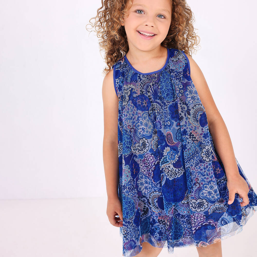 Pan Con Chocolate-Синее платье из тюля с цветами | Childrensalon Outlet